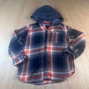 Hawk Boys Hooded Flannel Shirt Size 7 Plaid Button Front Long Sleeve Tony Hawk
